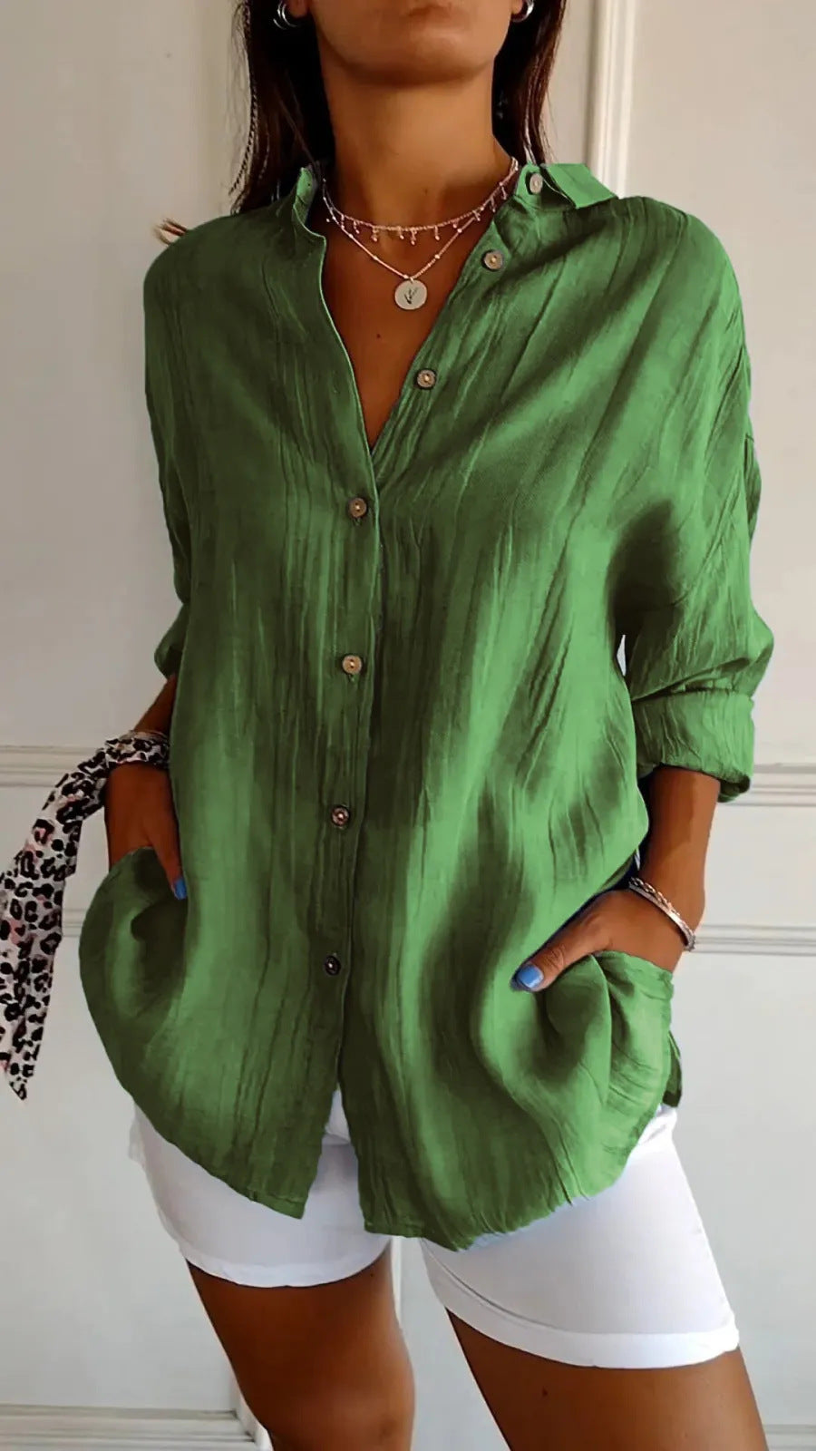Casual Lapel Long Sleeve Pleated Shirt