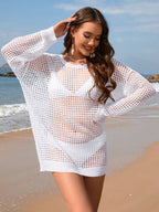 Women’s Mesh Knit Cover Up – Long Sleeve Beach Dress | Dripiume