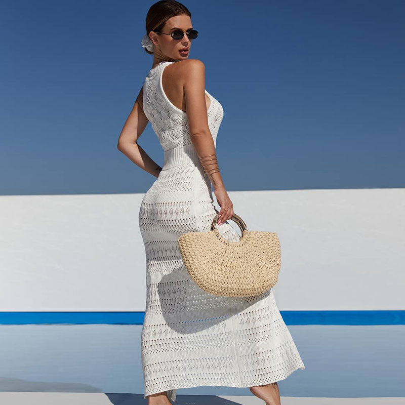 Beach Crochet Hollow Sleeveless Maxi Dress