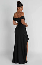 Off-the-Shoulder Maxi Dress with Side Slit & Elegant Silhouette – July