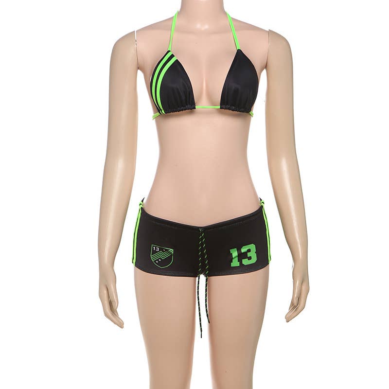 Women’s Halter Bikini Set – Sporty Contrast Trim Swimsuit | Dripiume