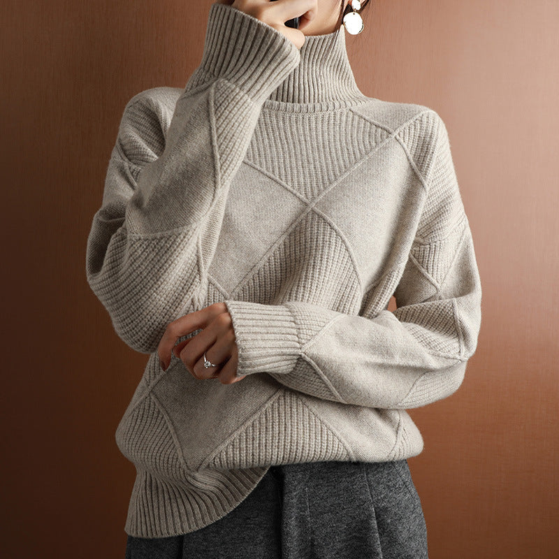Cozy Diamond-Texture Knit Sweater