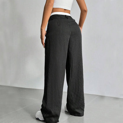 Women’s High-Waist Stripe Straight-Leg Trousers