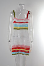 Women’s Crochet Halter Cover Up Dress – Color Block Beachwear | Dripiume