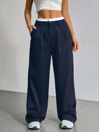 Women’s High-Waist Stripe Straight-Leg Trousers