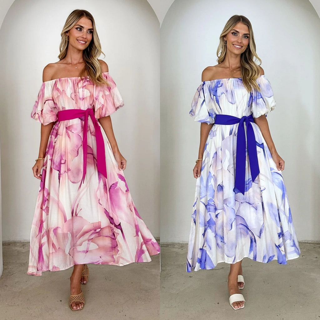 Off-the-shoulder floral maxi dress