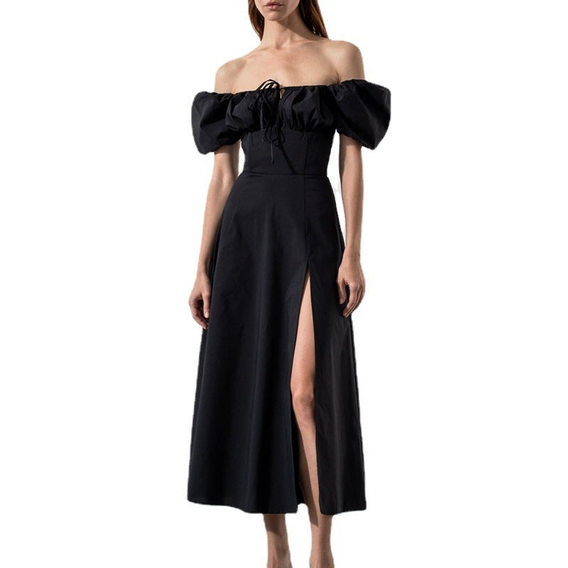 Puff Sleeve Lace-Up Midi Dress