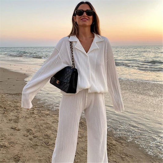 Loose Shirt & Straight-Leg Trousers Set