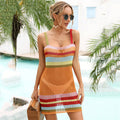 Women’s Crochet Halter Cover Up Dress – Color Block Beachwear | Dripiume