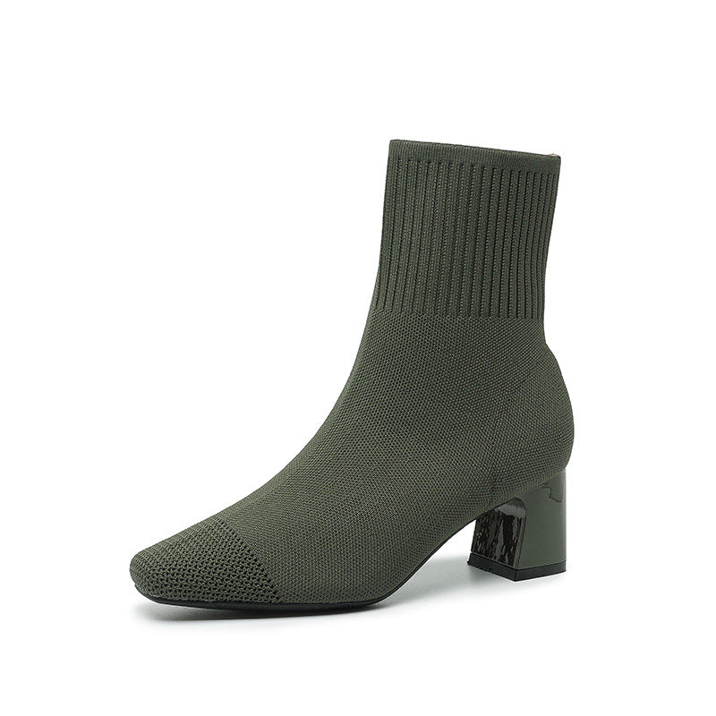Women’s Knit Sock Boots – Chunky Heel Ankle Booties | Dripiume
