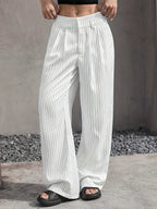 Women’s High-Waist Stripe Straight-Leg Trousers