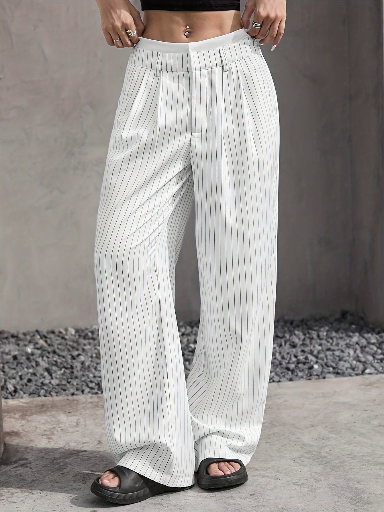 Women’s High-Waist Stripe Straight-Leg Trousers