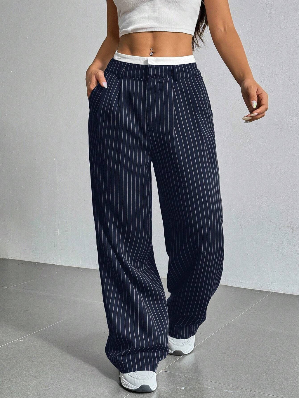 Women’s High-Waist Stripe Straight-Leg Trousers