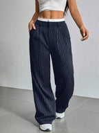 Women’s High-Waist Stripe Straight-Leg Trousers