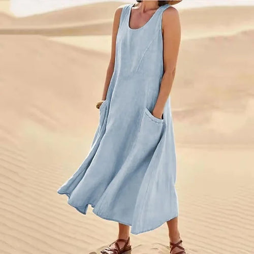100% Linen Relaxed Summer Midi Dress – Celestina Soléa