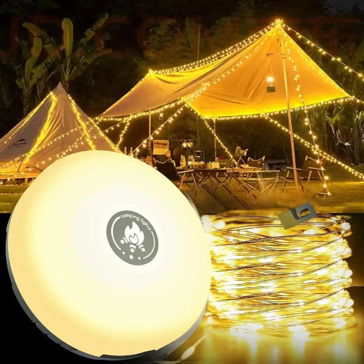 RGB Camping Lantern with 10m LED Light String Rechargeable Outdoor Tent Light