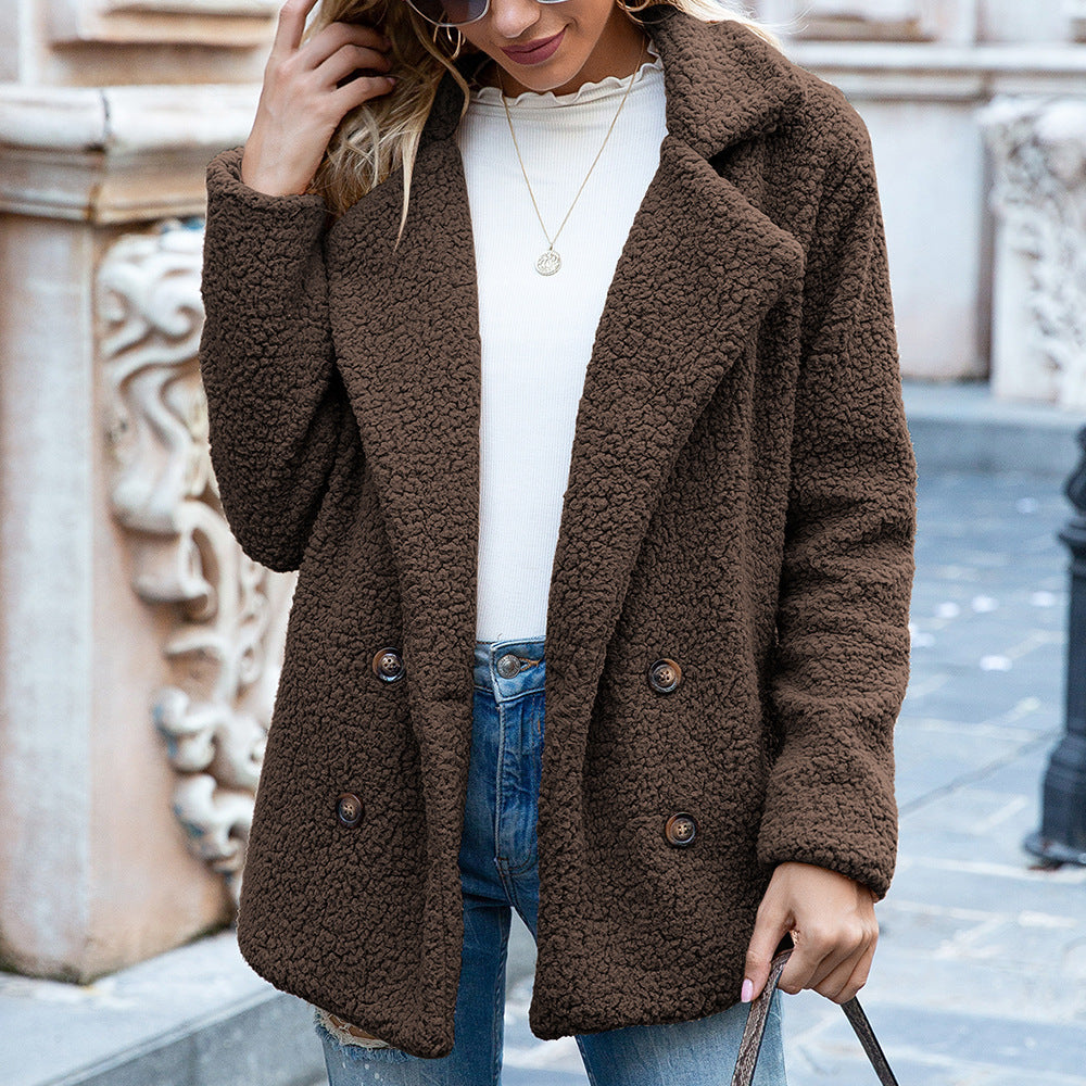 Warm, fluffy coat with buttons