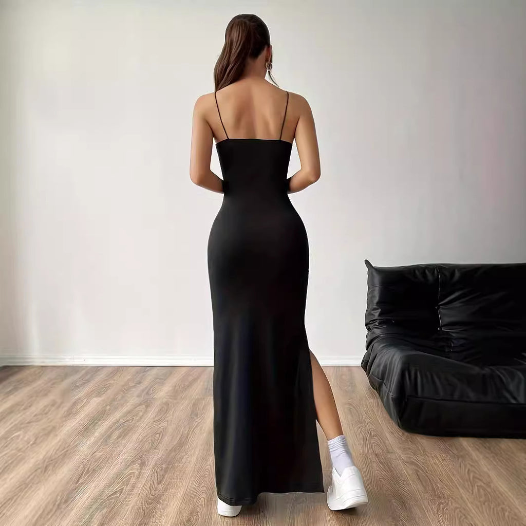 Sleek Black Bodycon Cami Long Dress