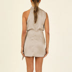 Elegant Satin Halter Neck Mini Dress