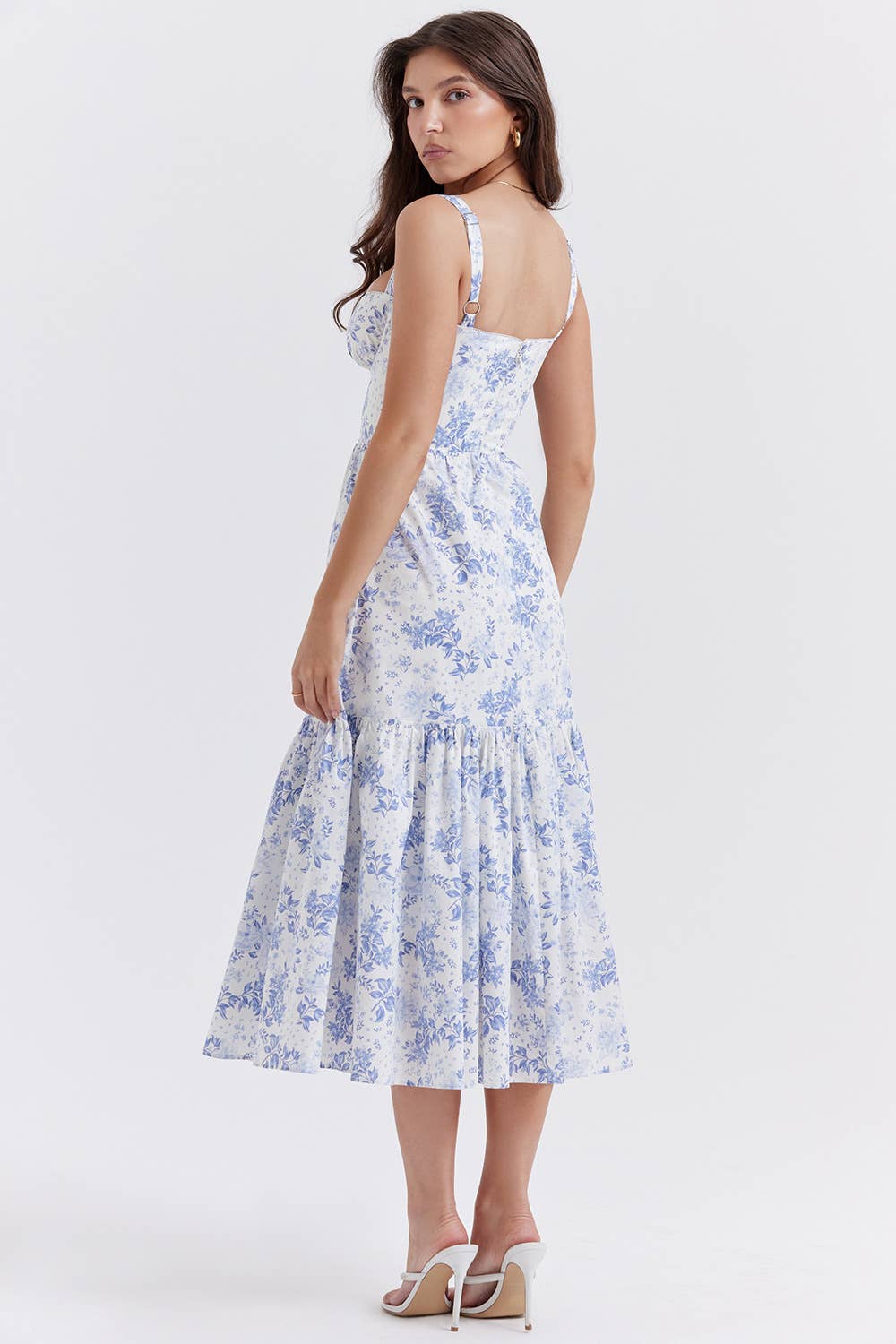 One-Shoulder Floral Lace Pleated Midi Dress