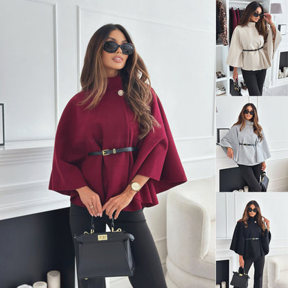 Elegant Woolen Cloak Top with Belt