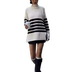 Black & White Striped Turtleneck Knit Sweater