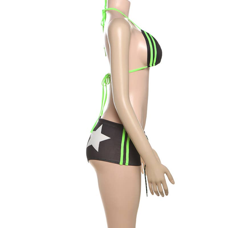 Women’s Halter Bikini Set – Sporty Contrast Trim Swimsuit | Dripiume