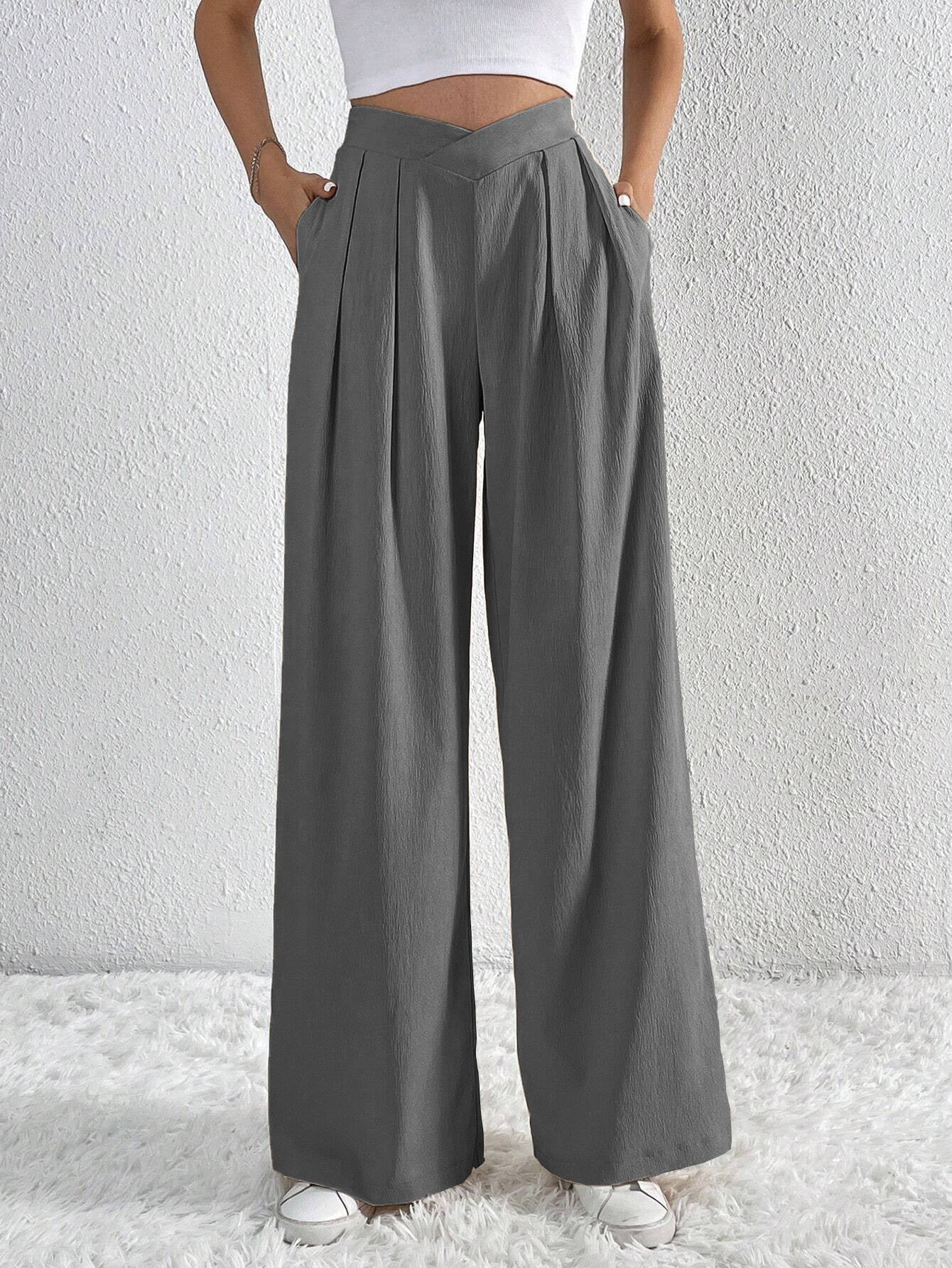Chic High-Waist Pleated Wide-Leg Pants