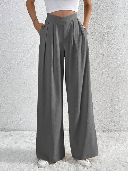 Chic High-Waist Pleated Wide-Leg Pants