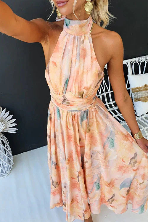 Elegant Watercolor Floral Long Dress for Summer | Sandra