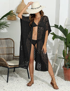 Women’s Long Crochet Beach Cover Up – Open Front Swimwear Kimono | Dripiume
