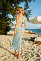 Women’s Knit Beach Cover Up Dress – Striped Midi Swimwear | Dripiume