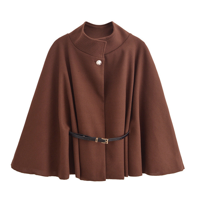 Elegant Woolen Cloak Top with Belt