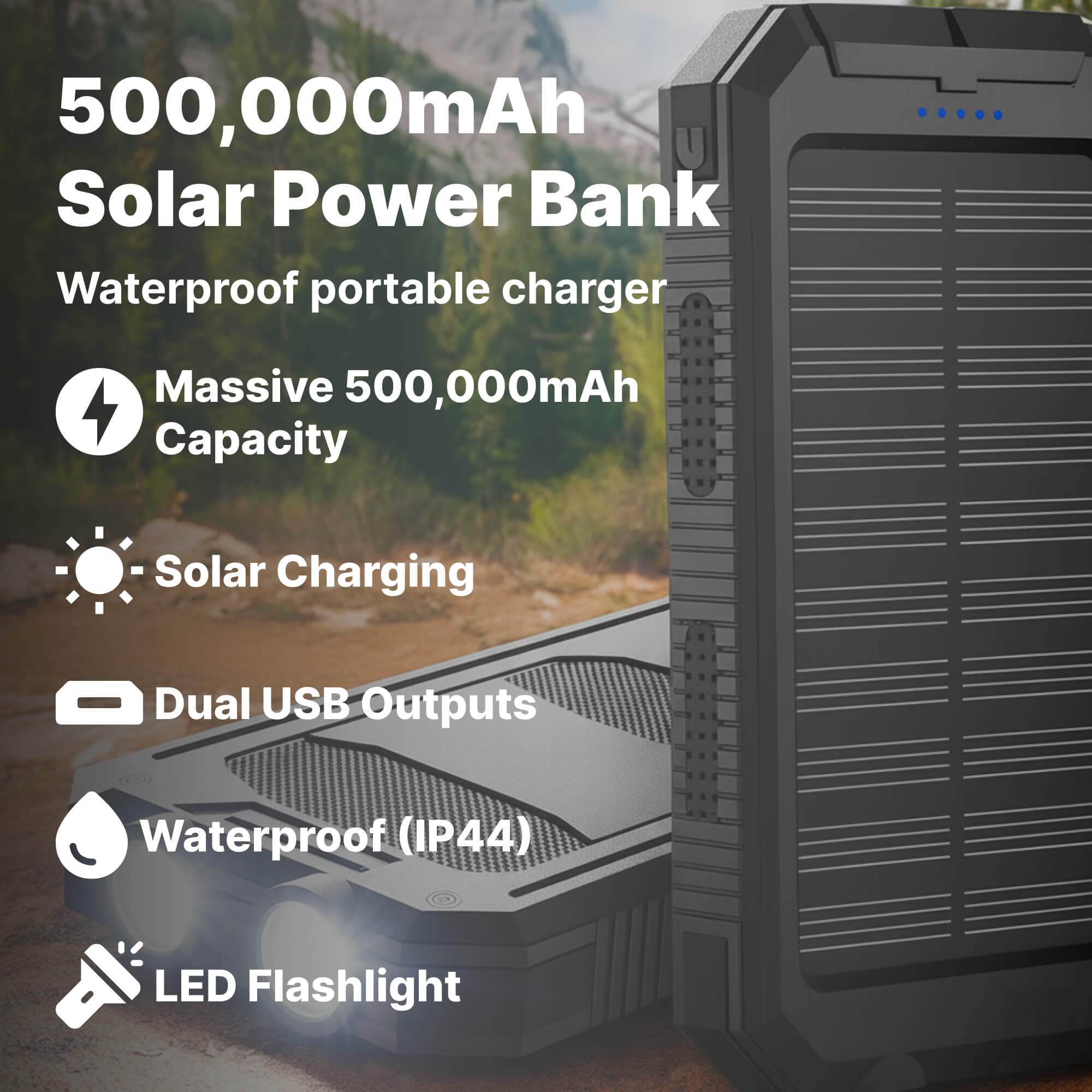 500.000mAh Solar Charger Waterproof Power Bank External