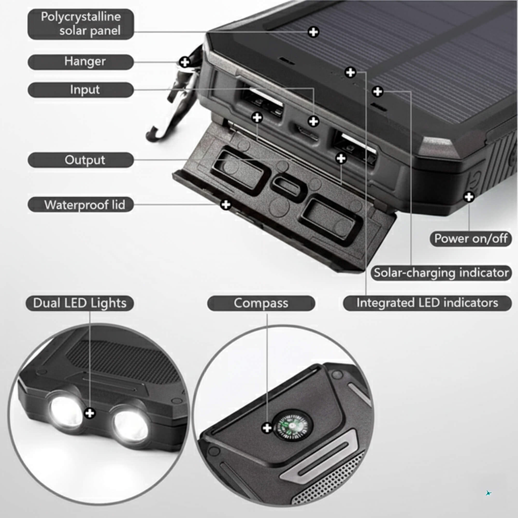 500.000mAh Solar Charger Waterproof Power Bank External