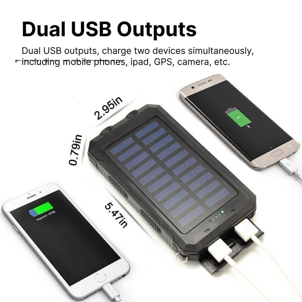 20000mAh Waterproof Solar Power Bank - Portable External Charger