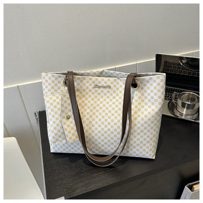 Vintage Checkered Large Capacity Shoulder Tote Bag