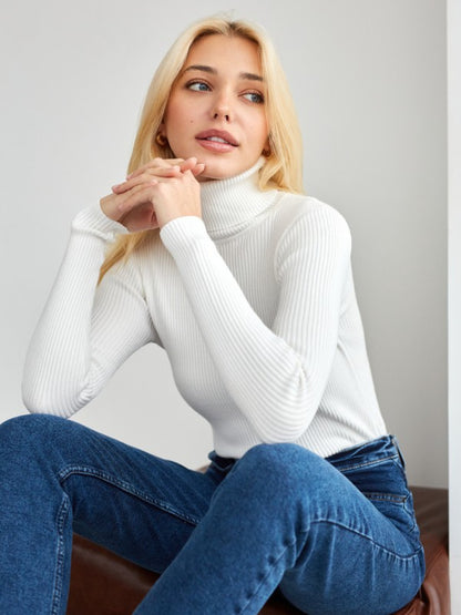 Ribbed Turtleneck Knit Sweater