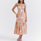 One-Shoulder Floral Lace Pleated Midi Dress