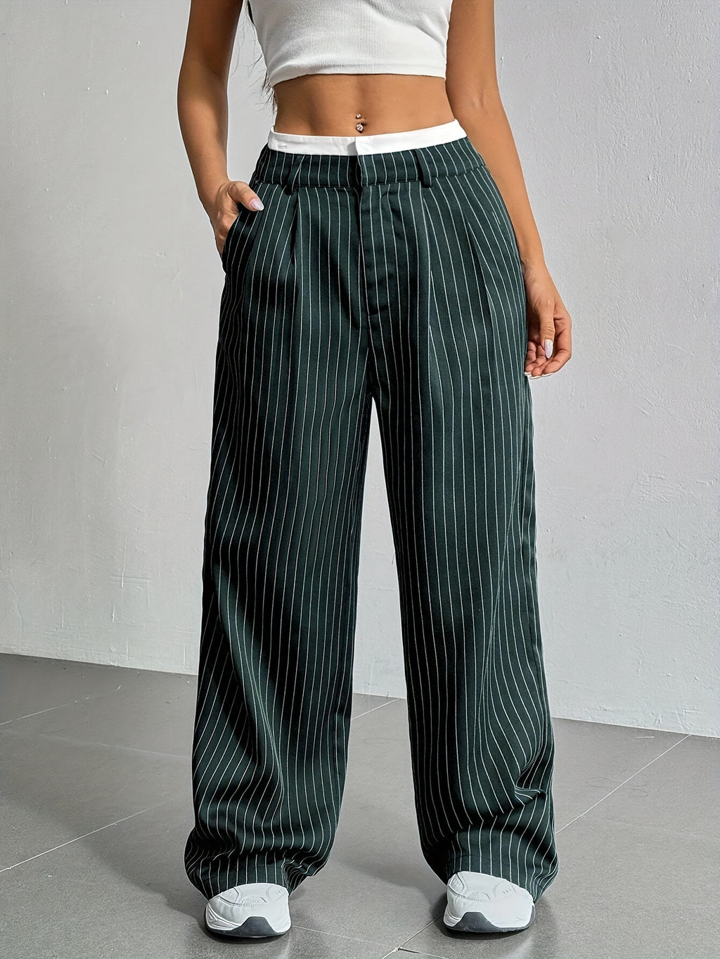 Women’s High-Waist Stripe Straight-Leg Trousers