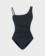 Women’s One-Shoulder Mesh One-Piece Swimsuit