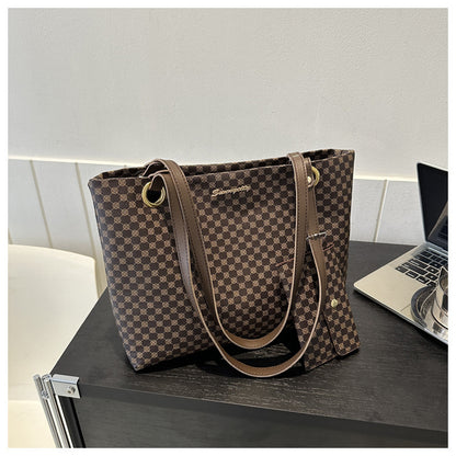 Vintage Checkered Large Capacity Shoulder Tote Bag