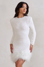 Women's Mini Long Sleeve Dress with Feather Hem