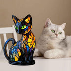 Handcrafted Stained Glass Cat Lamp Decorative LED Night Light Home Decor Gift