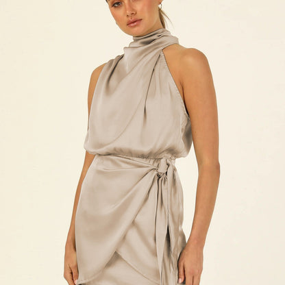 Elegant Satin Halter Neck Mini Dress