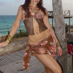 Women’s 3 Piece Bikini Set – Halter Crop Top & Sarong Cover Up | Dripiume