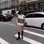 Black & White Striped Turtleneck Knit Sweater