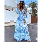 Elegant V-Neck Floral Maxi Dress