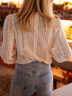 Women Lace Blouse with V-Neck and Long Sleeves Elegant