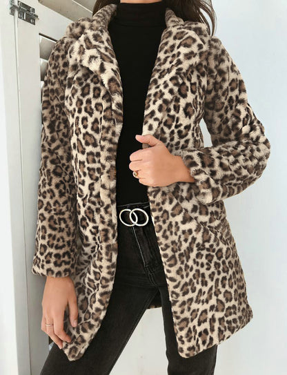 Leopard Print Plush Lapel Coat